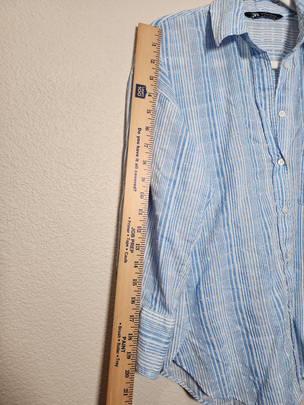 Oversized Button Up Zara Light Blue and White Striped Button Down Shirt - Picture 5 of 11
